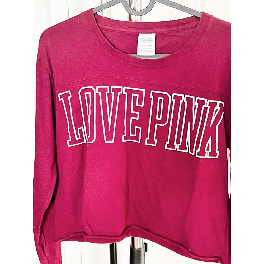 PINK Long Sleeve Crop Top Sz L Cranberry